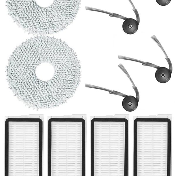 Roborock QRevo C Uyumlu 4 Adet Hepa Filtre 4 Adet Yan Fırça 2 Adet Mop Fiber Paspas