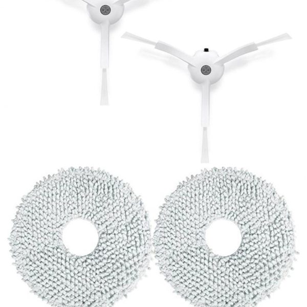 Roborock QRevo Plus Uyumlu 2 Adet Beyaz Yan Fırça 2 Adet Mop Fiber Paspas