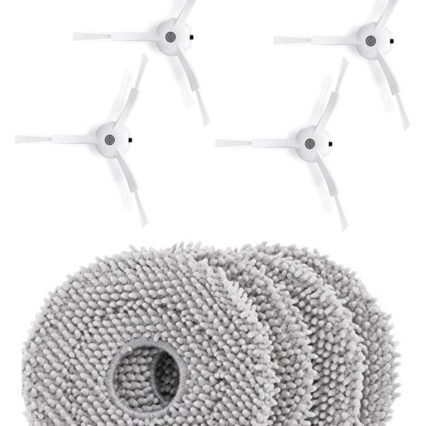 Roborock QRevo MaxV Uyumlu 4 Adet Beyaz Yan Fırça 4 Adet Mop Fiber Paspas