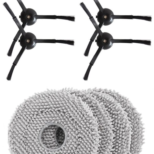 Roborock QRevo Plus Uyumlu 4 Adet Siyah Yan Fırça 4 Adet Mop Fiber Paspas