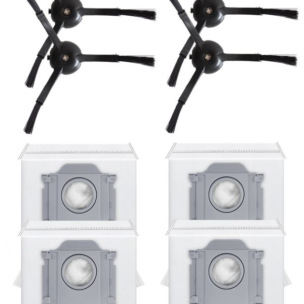 Roborock QRevo S Uyumlu 4 Adet Siyah Yan Fırça 4 Adet Toz Torbası