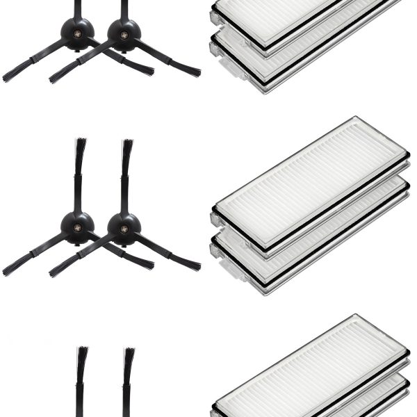 Roborock QRevo Plus Uyumlu 6 Adet Hepa Filtre 6 Adet Siyah Yan Fırça