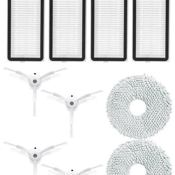 Roborock QRevo Pro Uyumlu 4 Adet Hepa Filtre 4 Adet Beyaz Yan Fırça 2 Adet Mop Fiber Paspas