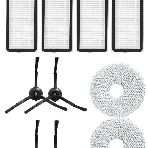 Roborock QRevo Plus Uyumlu 4 Adet Hepa Filtre 4 Adet Siyah Yan Fırça 2 Adet Mop Fiber Paspas