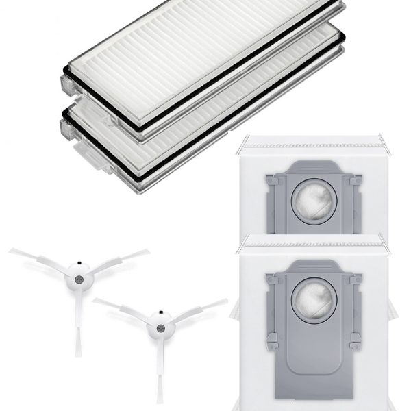 Roborock QRevo Plus Uyumlu 2 Adet Hepa Filtre 2 Adet Beyaz Yan Fırça 2 Adet Toz Torbası