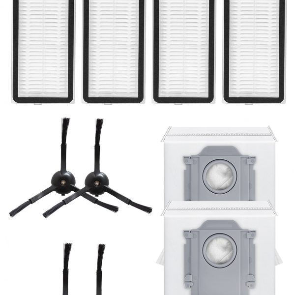 Roborock QRevo Plus Uyumlu 4 Adet Hepa Filtre 4 Adet Siyah Yan Fırça 2 Adet Toz Torbası