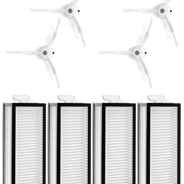 Roborock Q8 & Q8 Max Uyumlu 4 Adet Hepa Filtre 4 Adet Beyaz Yan Fırça
