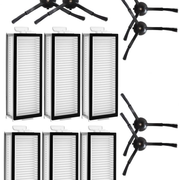 Roborock Q8 & Q8 Max Uyumlu 6 Adet Hepa Filtre 6 Adet Siyah Yan Fırça