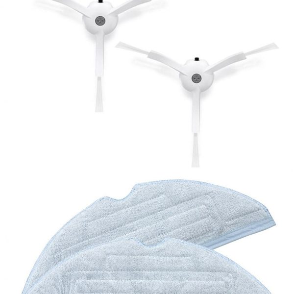 Roborock S8 Sonic Uyumlu 2 Adet Beyaz Yan Fırça 2 Adet Mop Fiber Paspas
