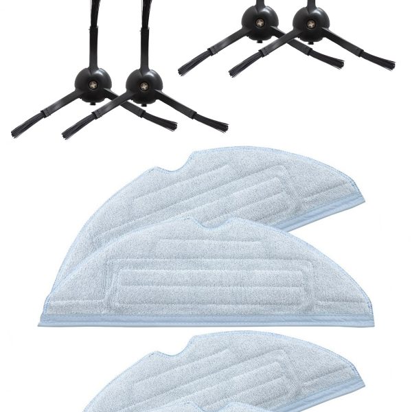 Roborock S8 Sonic Uyumlu 4 Adet Siyah Yan Fırça 4 Adet Mop Fiber Paspas