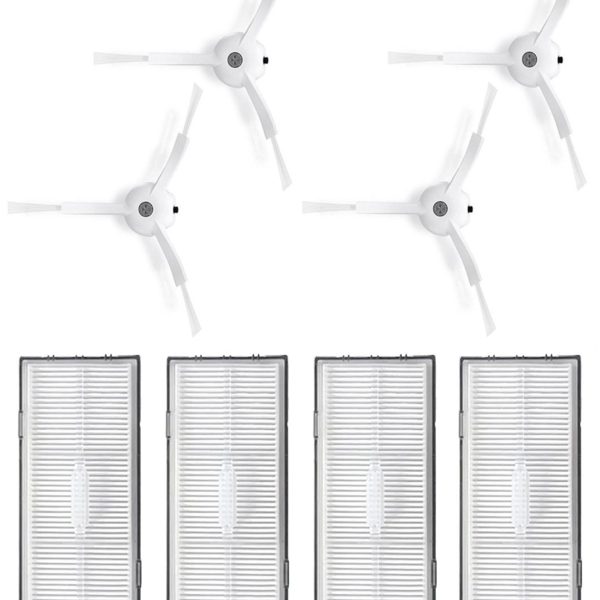 Roborock S8 Sonic Uyumlu 4 Adet Hepa Filtre 4 Adet Beyaz Yan Fırça