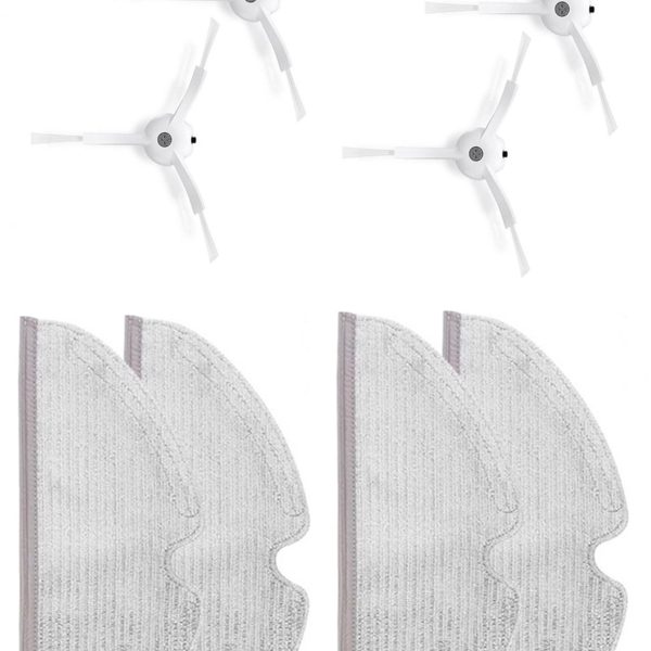 Roborock Q8 & Q8 Max Uyumlu 4 Adet Beyaz Yan Fırça 4 Adet Mop Fiber Paspas