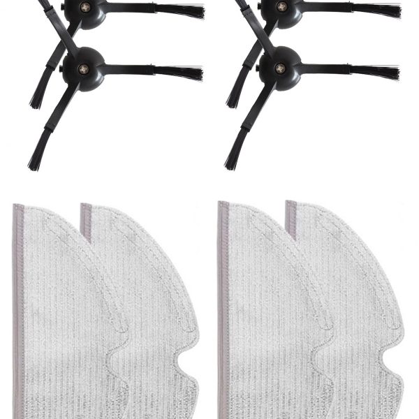 Roborock Q8 & Q8 Max Uyumlu 4 Adet Siyah Yan Fırça 4 Adet Mop Fiber Paspas