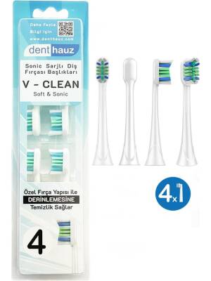 V Clean Sonic Soft Temizlik - Philips Sonicare Uyumlu 4 Adet Yedek Başlık