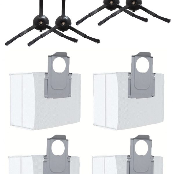 Roborock S7 Max Ultra Uyumlu 4 Adet Siyah Yan Fırça 4 Adet Toz Torbası
