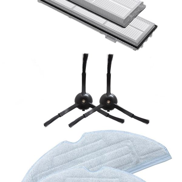 Roborock S7 Max Ultra Uyumlu 2 Adet Hepa Filtre 2 Adet Siyah Yan Fırça 2 Adet Mop Fiber Paspas