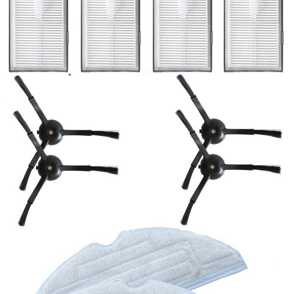 Roborock S7 Max Ultra Uyumlu 4 Adet Hepa Filtre 4 Adet Siyah Yan Fırça 2 Adet Mop Fiber Paspas
