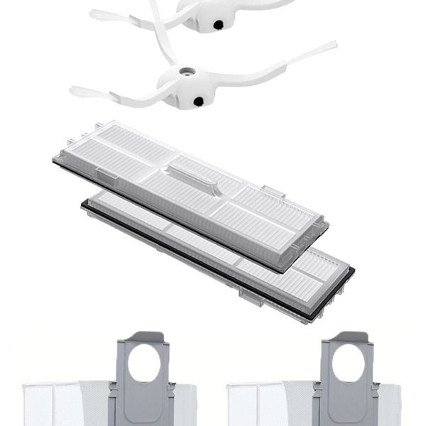 Roborock S7 Max Ultra Uyumlu 2 Adet Hepa Filtre 2 Adet Beyaz Yan Fırça 2 Adet Toz Torbası