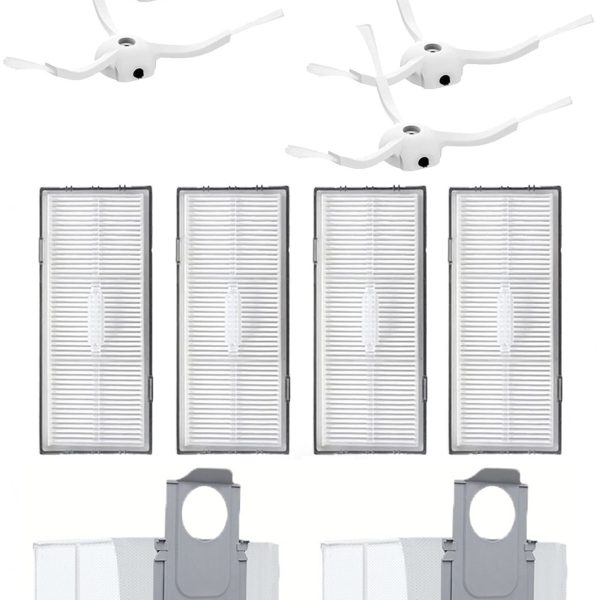 Roborock S7 Max Ultra Uyumlu 4 Adet Hepa Filtre 4 Adet Beyaz Yan Fırça 2 Adet Toz Torbası