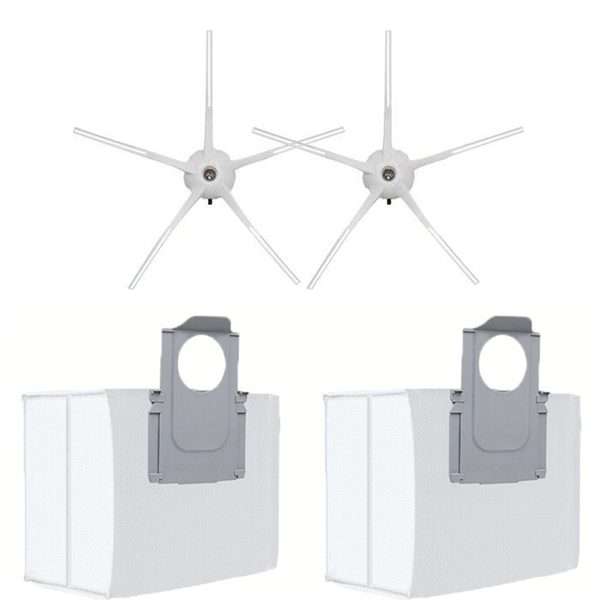 Roborock Q7 Max Uyumlu 2 Adet Beyaz Yan Fırça 2 Adet Toz Torbası