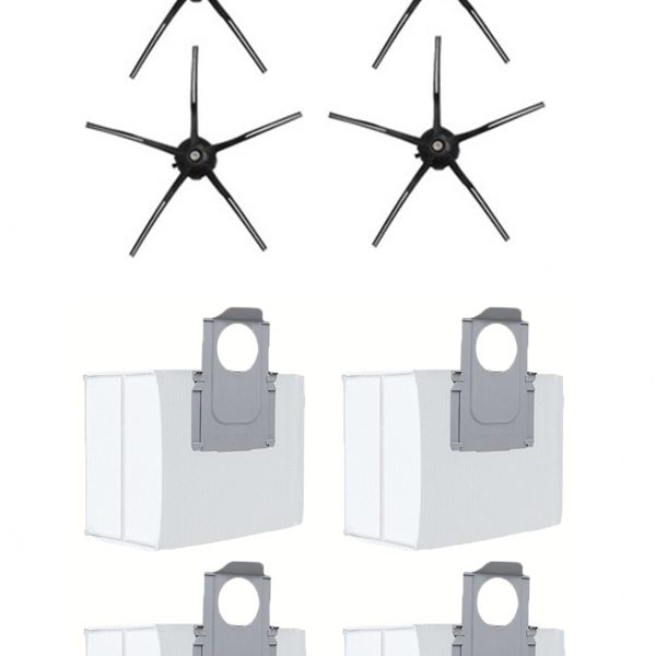 Roborock Q7 Max Uyumlu 4 Adet Siyah Yan Fırça 4 Adet Toz Torbası