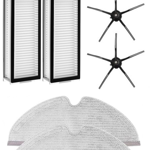 Roborock Q7 Max Uyumlu 2 Adet Hepa Filtre 2 Adet Siyah Yan Fırça 2 Adet Mop Fiber Paspas